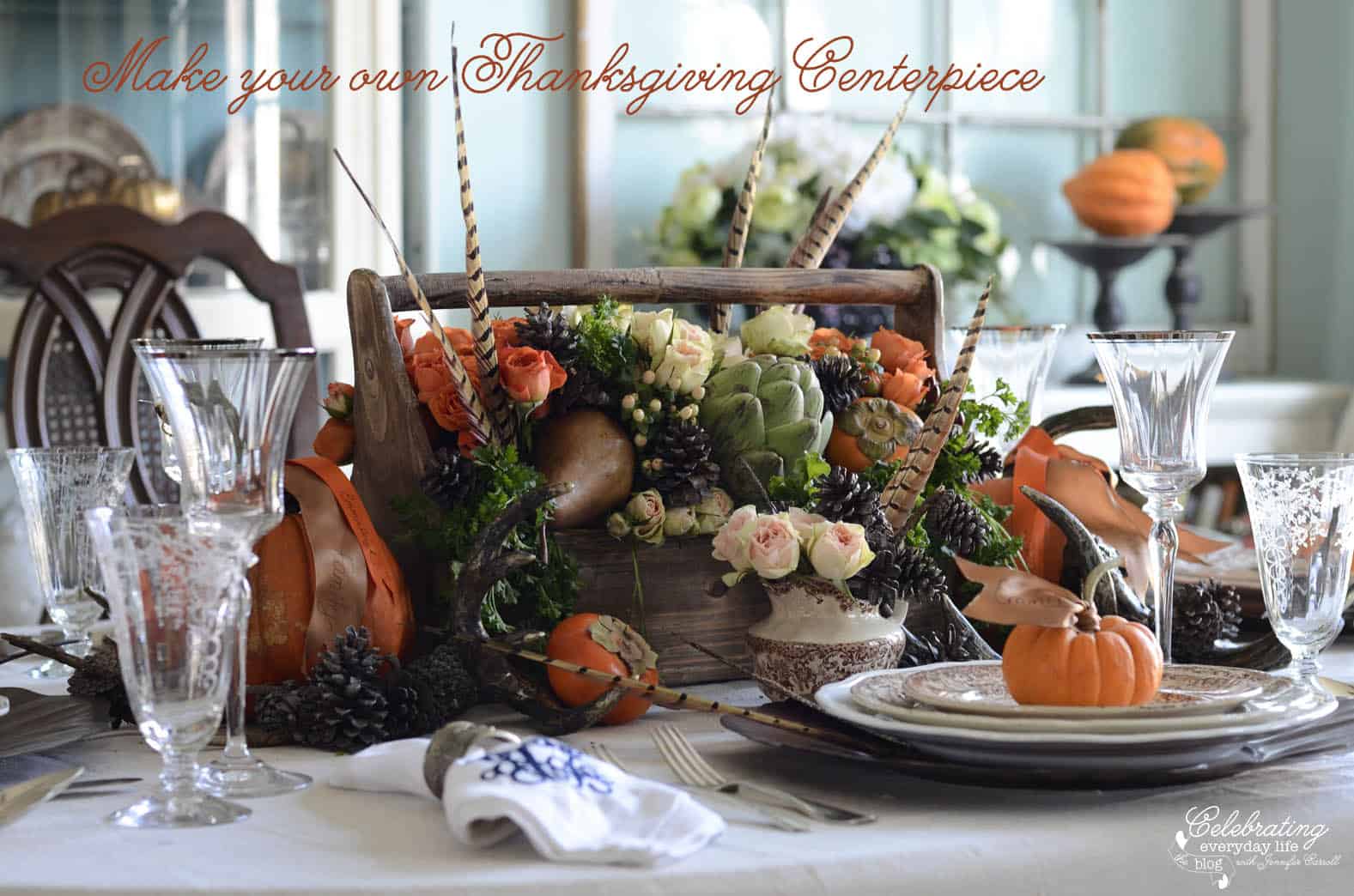 Fall-Inspired Centerpiece with Pheasant Feathers