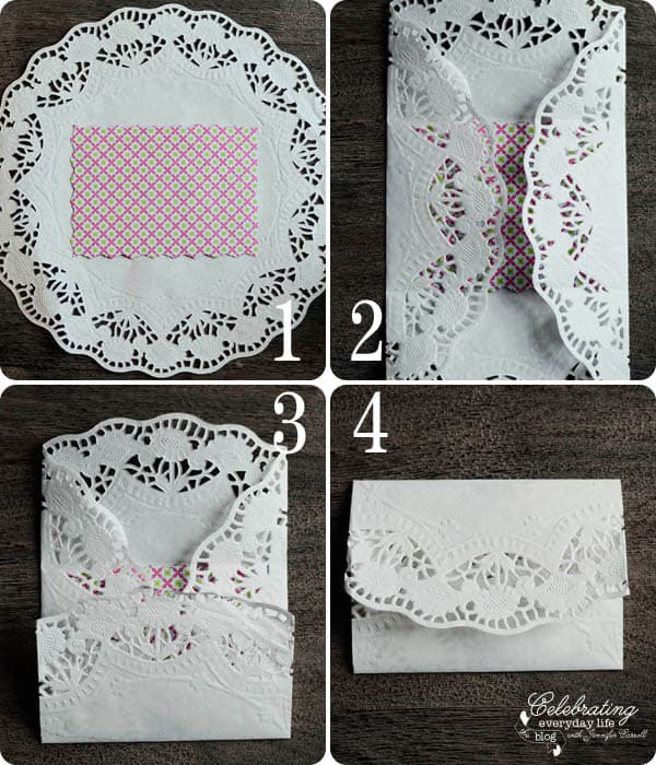 Steps for Valentine DIY, Doily Envelope Tutorial