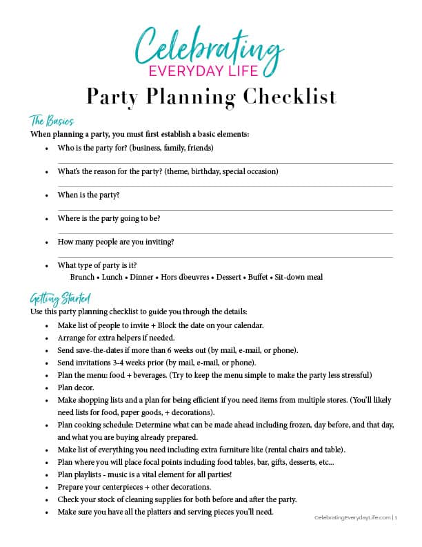 Party Planning Checklist | Celebrating Everyday Life with Jennifer ...